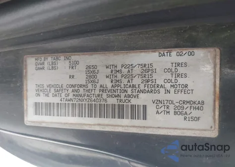 2000 Toyota Tacoma Base V6 из США, поврежденный, VIN 4TAWN72NXYZ640376